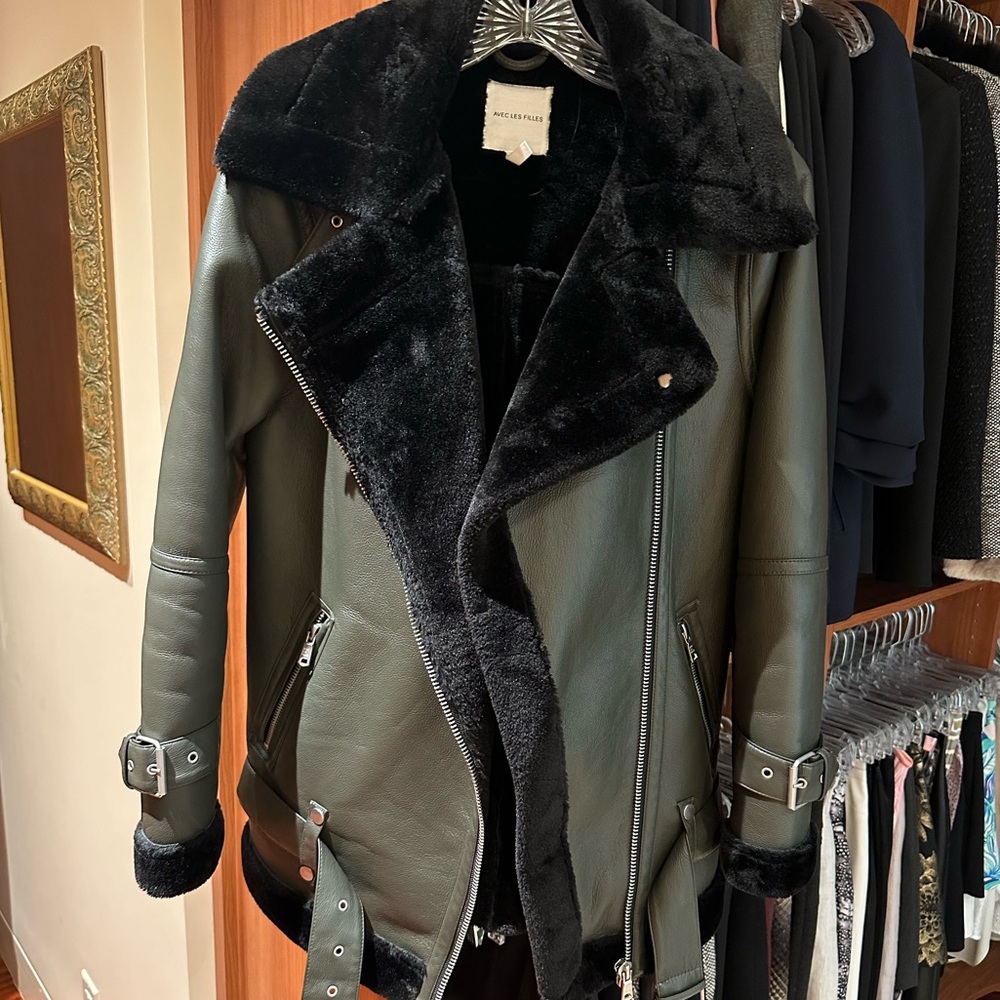 Avec Les Filles faux shearling biker jacket